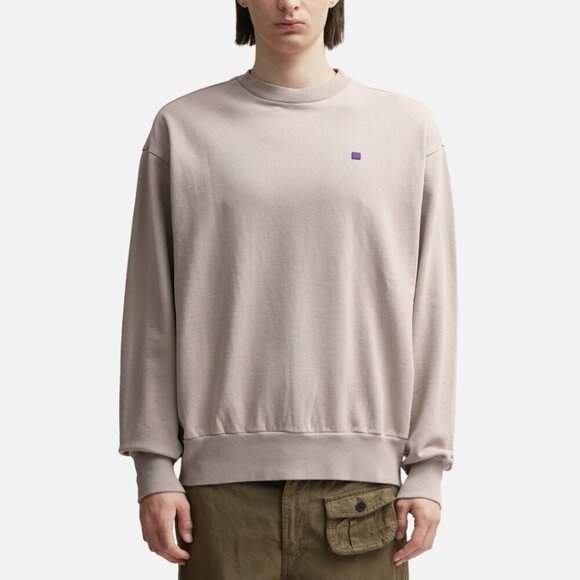 Acne Studios Crewneck Sweatshirt Unisex Beige Face Logo Patch - Picture 1 of 12